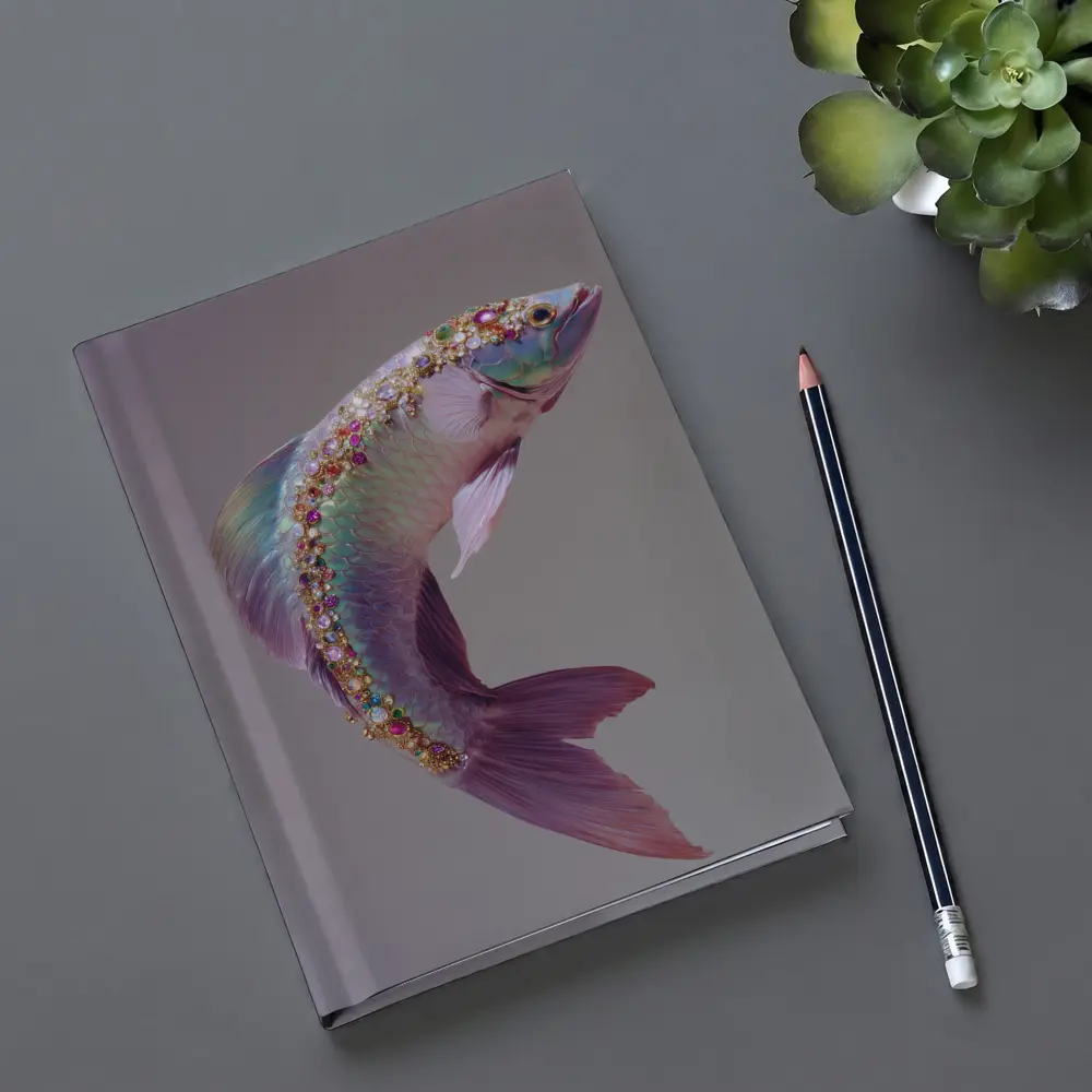Jeweled Fish Leaping Purple Gray Background – Notebooks