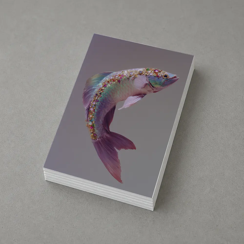 Jeweled Fish Leaping Purple Gray Background – Postcards