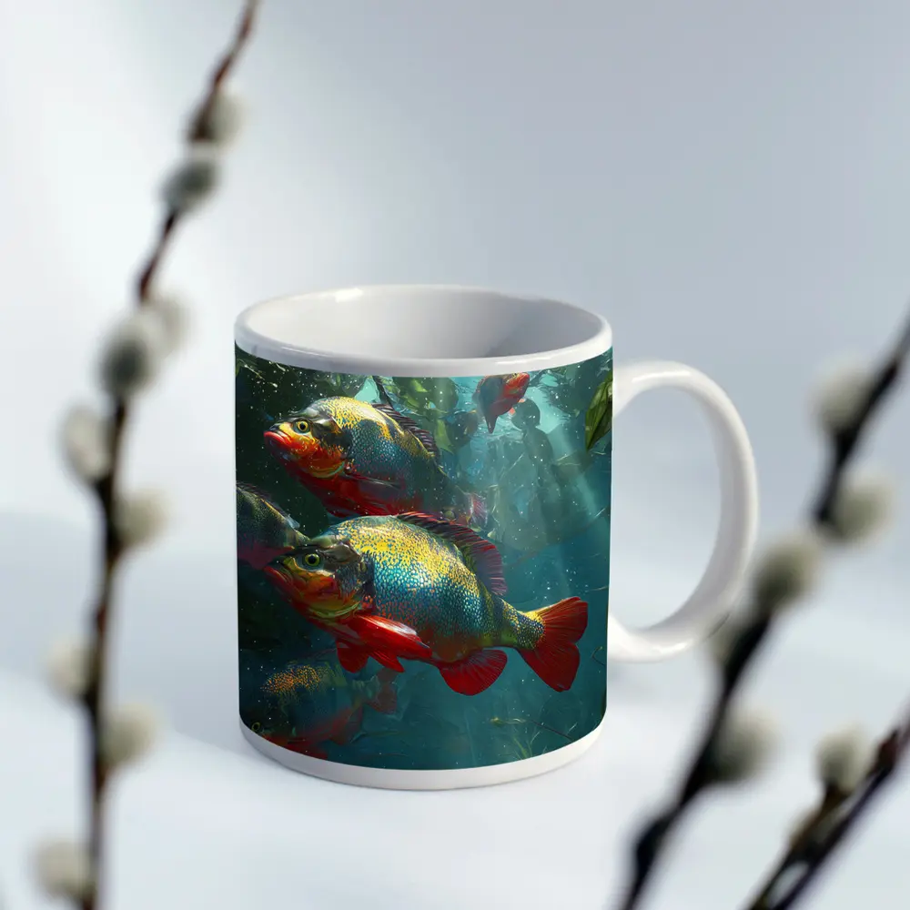 Colorful Piranha Fish Underwater River Scene – Mugs