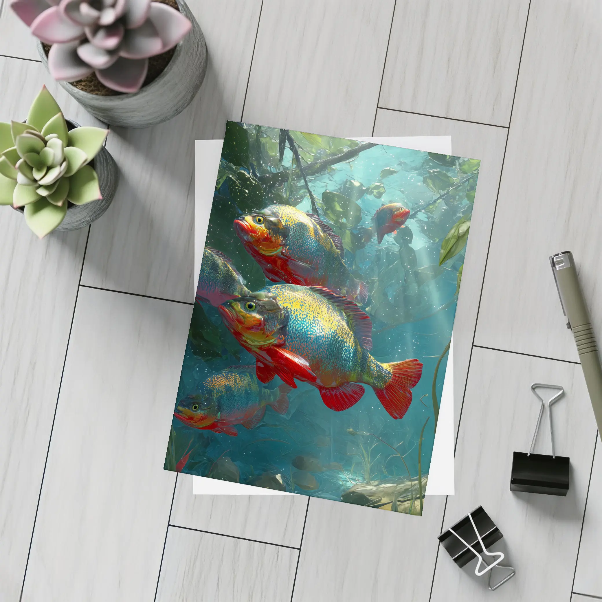 Colorful Piranha Fish Underwater River Scene – Postcards
