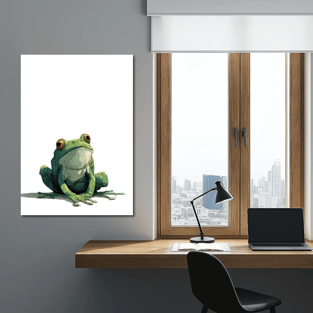 Green Tree Frog Sitting White Background Illustration – Wall Art