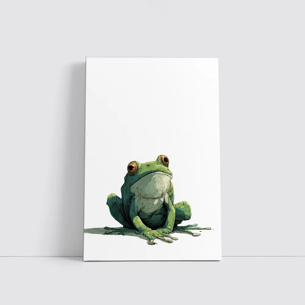 Green Tree Frog Sitting White Background Illustration – Wall Art