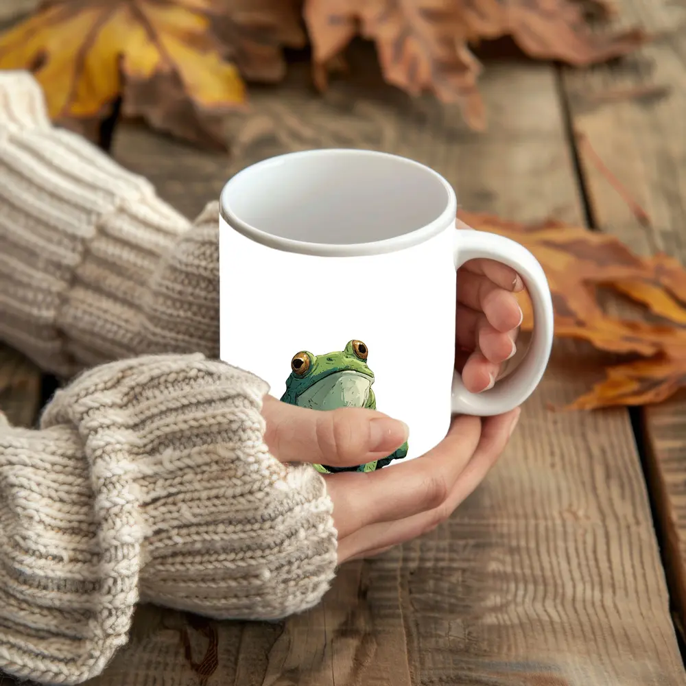 Green Tree Frog Sitting White Background Illustration – Mugs