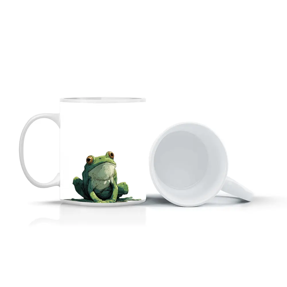 Green Tree Frog Sitting White Background Illustration – Mugs