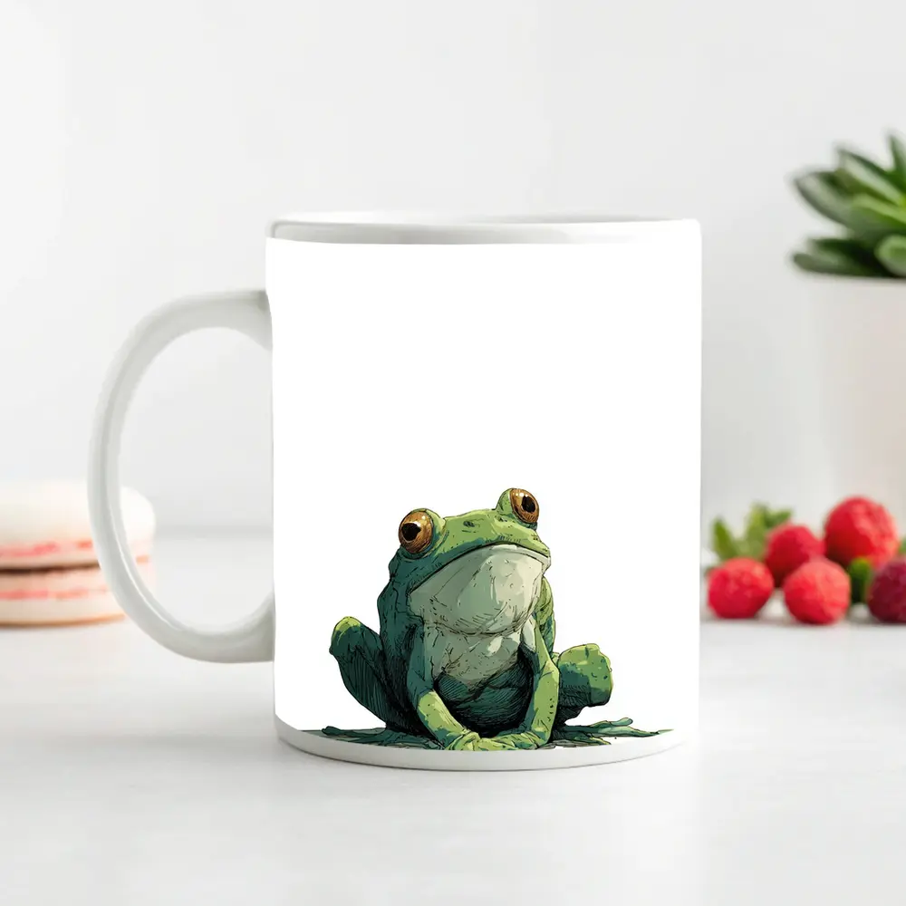Green Tree Frog Sitting White Background Illustration – Mugs