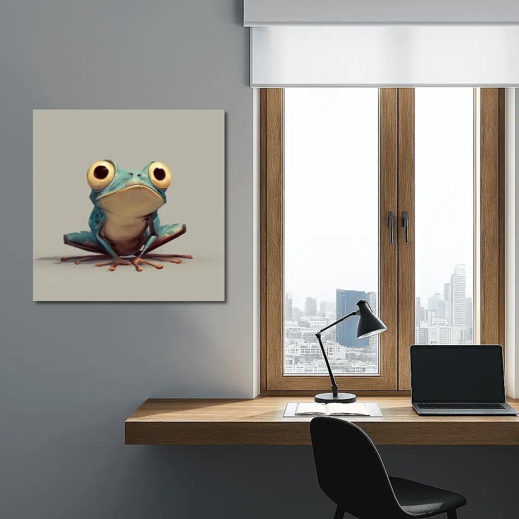 Cartoon Blue Tree Frog Gray Background – Wall Art