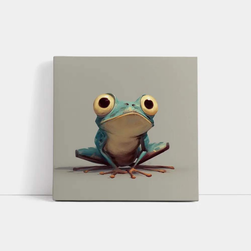 Cartoon Blue Tree Frog Gray Background – Wall Art