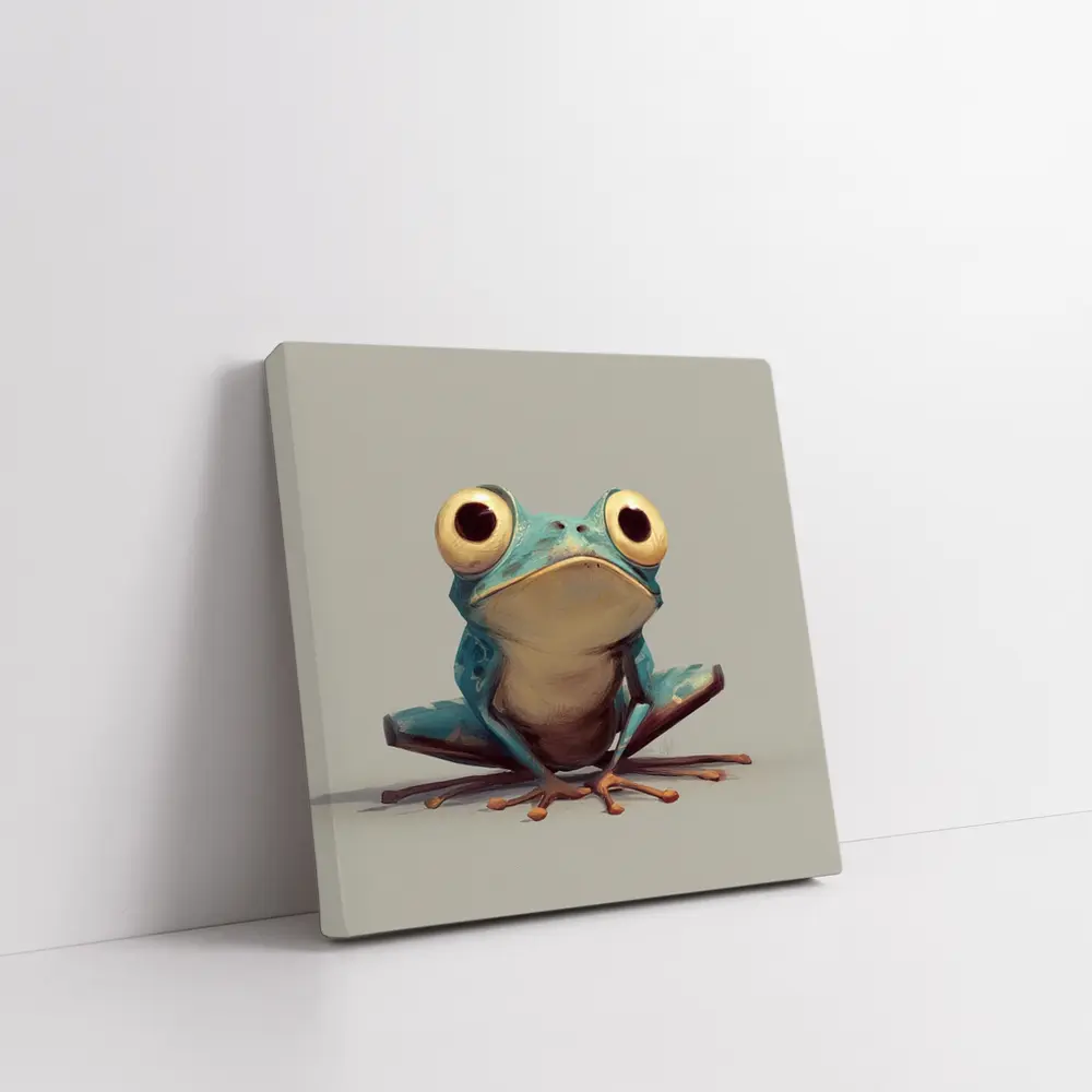 Cartoon Blue Tree Frog Gray Background – Wall Art