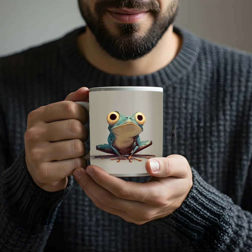 Cartoon Blue Tree Frog Gray Background – Mugs