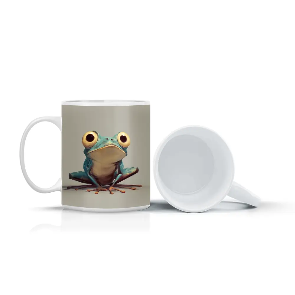 Cartoon Blue Tree Frog Gray Background – Mugs