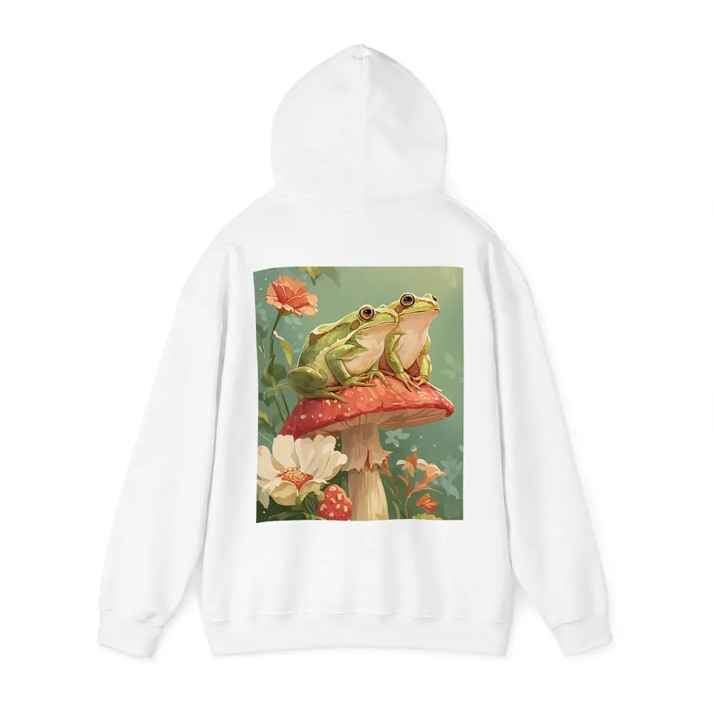 Two Green Frogs Sitting On Red Mushroom – Hoodies