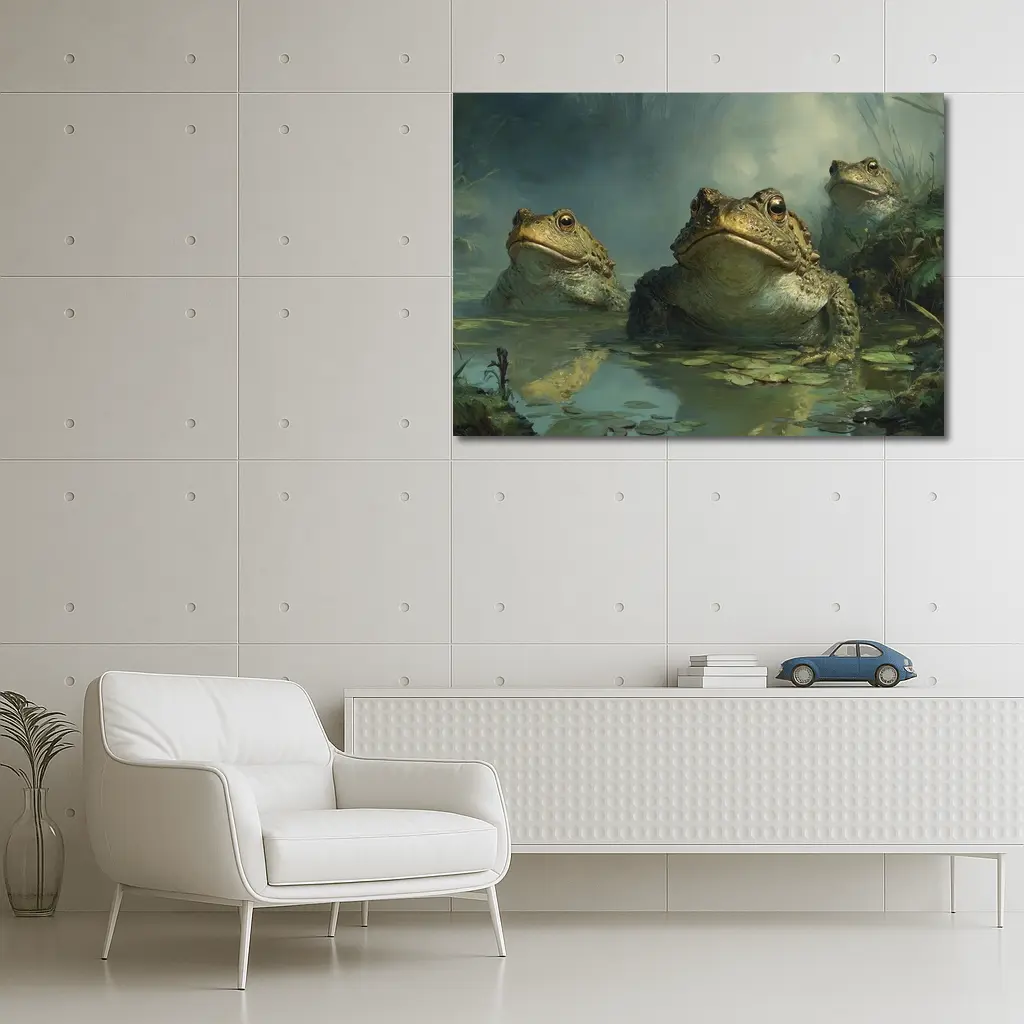 Three Toads Resting In Misty Swamp – Wall Art