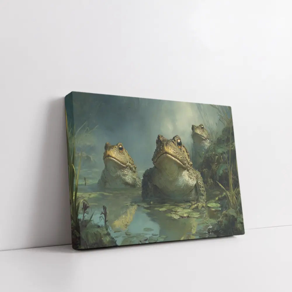 Three Toads Resting In Misty Swamp – Wall Art