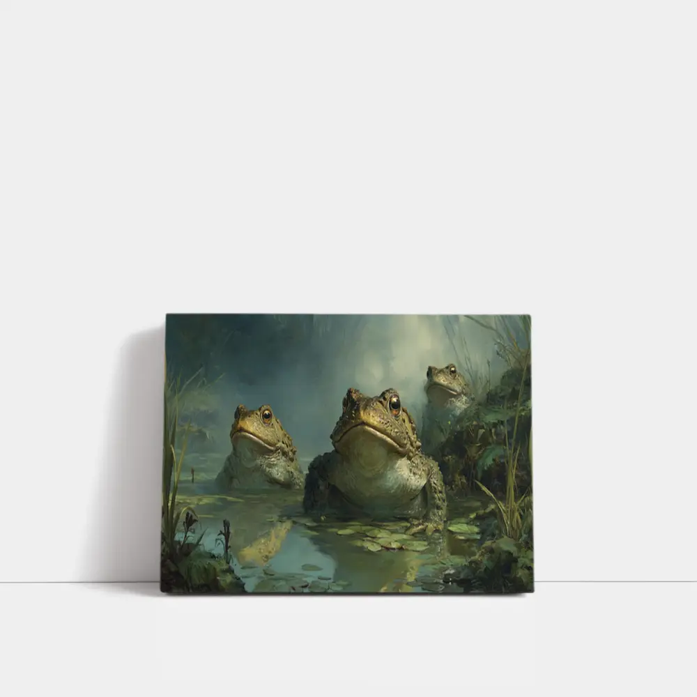 Three Toads Resting In Misty Swamp – Wall Art