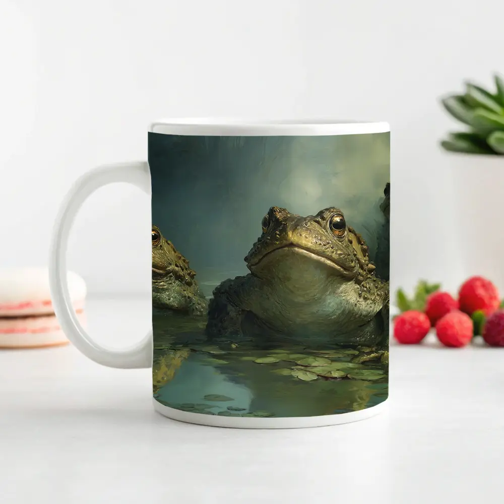 Three Toads Resting In Misty Swamp – Mugs