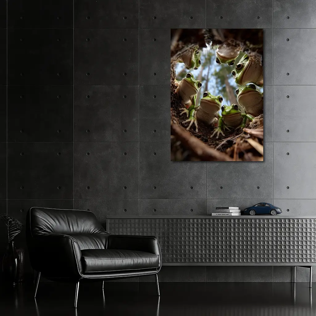 Green Tree Frogs Looking Up Forest – Wall Art