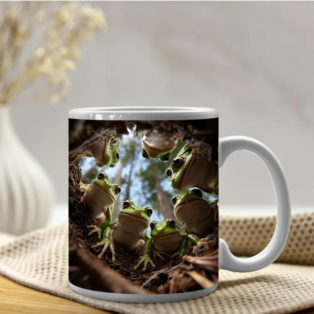 Green Tree Frogs Looking Up Forest – Mugs