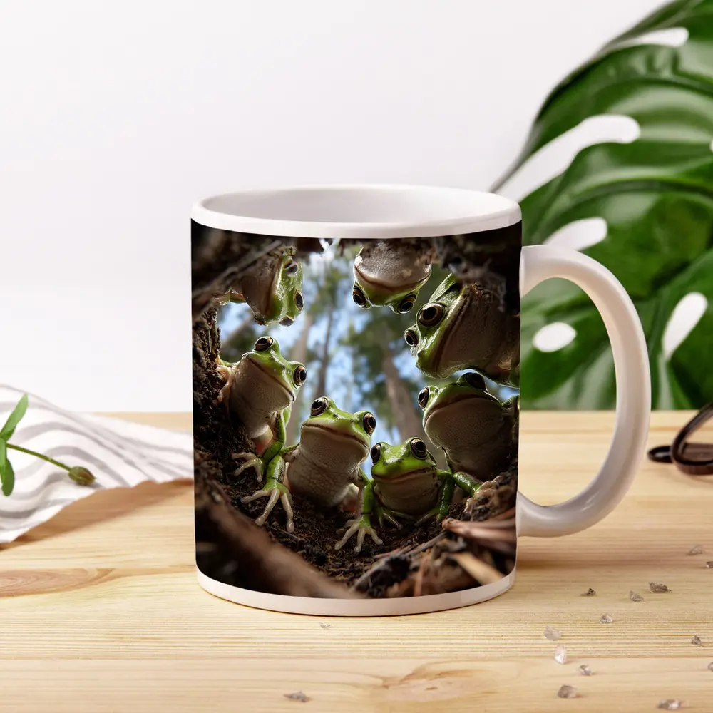Green Tree Frogs Looking Up Forest – Mugs