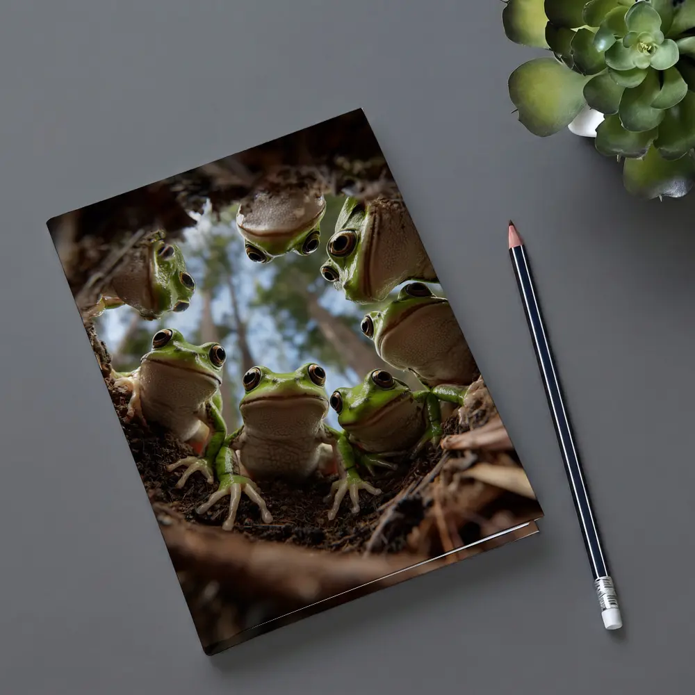 Green Tree Frogs Looking Up Forest – Notebooks