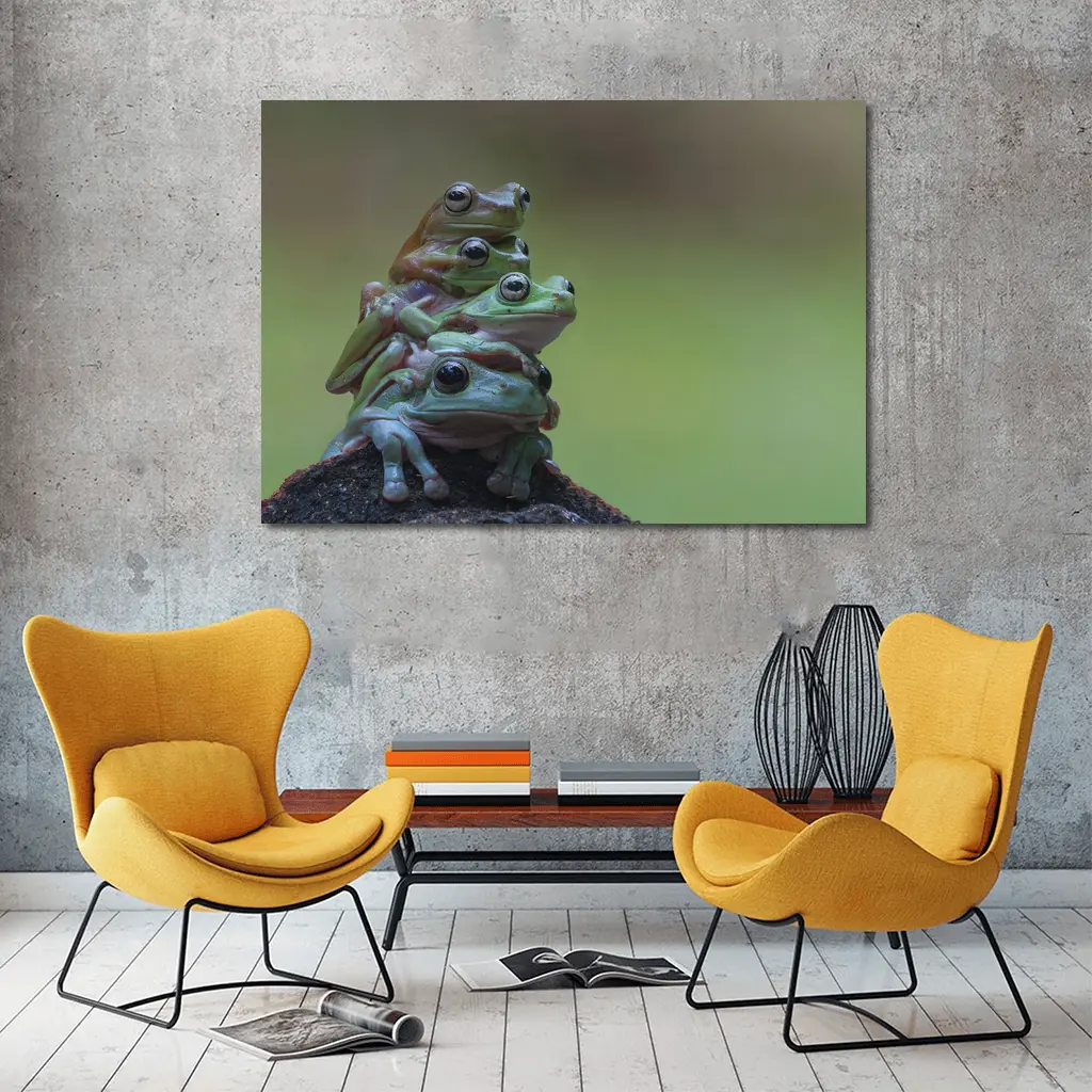 Three Green Tree Frogs Stacked Together – Wall Art
