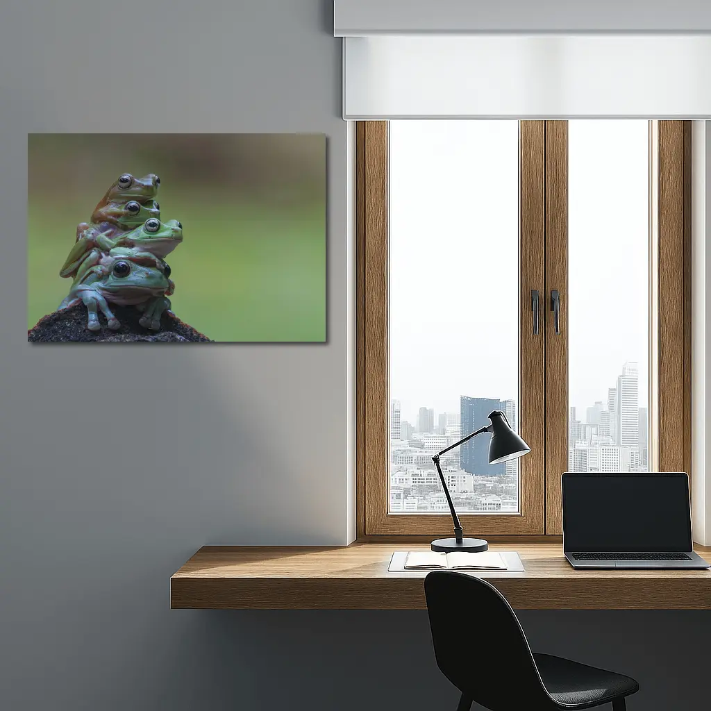 Three Green Tree Frogs Stacked Together – Wall Art