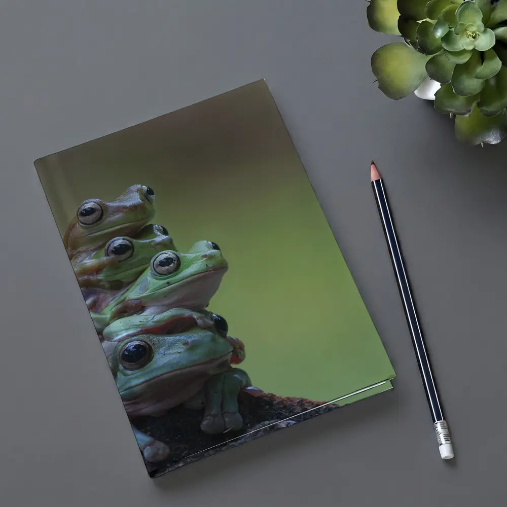 Three Green Tree Frogs Stacked Together – Notebooks