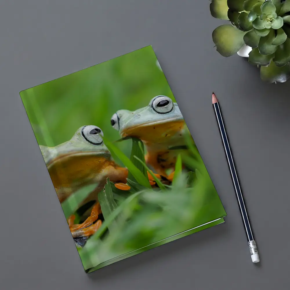 Two Tree Frogs Sitting in Green Grass – Notebooks