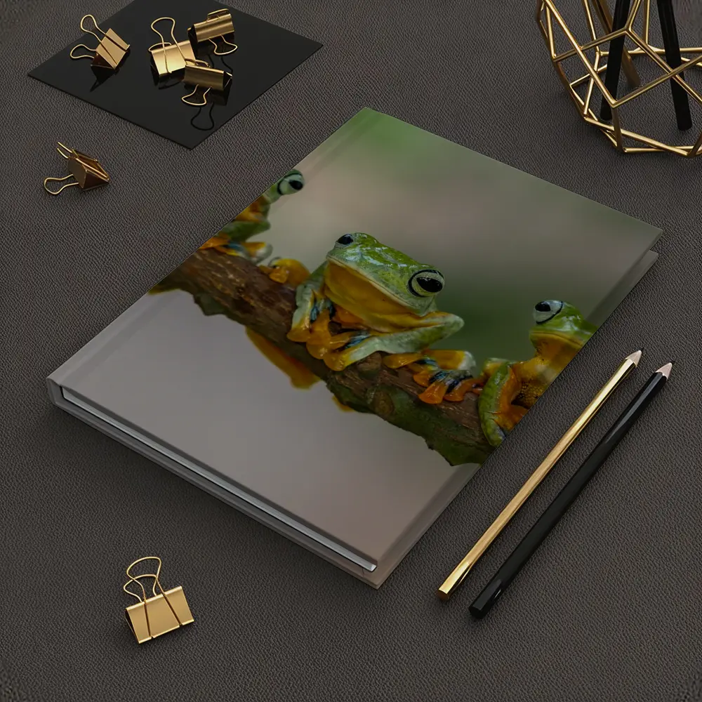 Three Green Tree Frogs On Branch – Notebooks