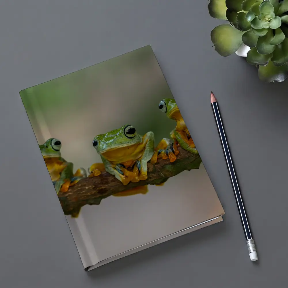 Three Green Tree Frogs On Branch – Notebooks
