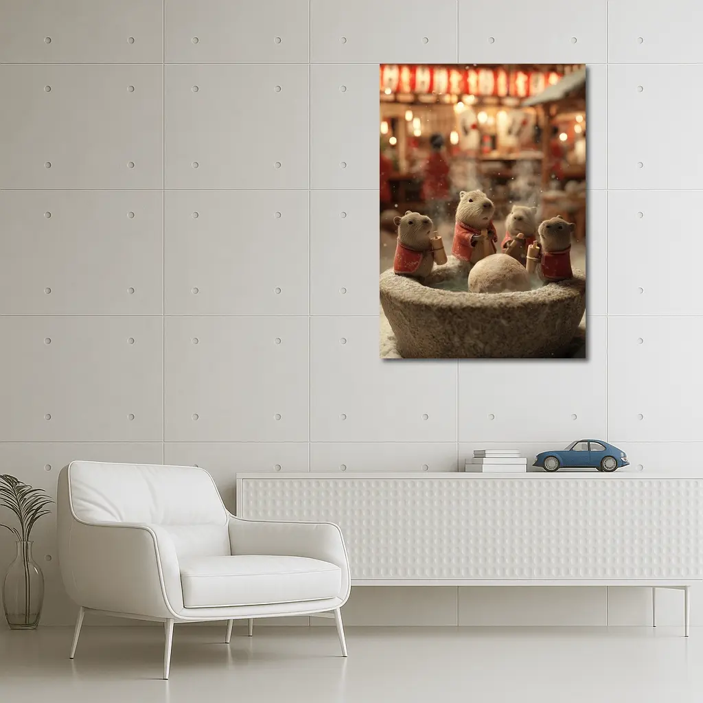 Capybaras Hot Spring Japanese Winter Festival – Wall Art