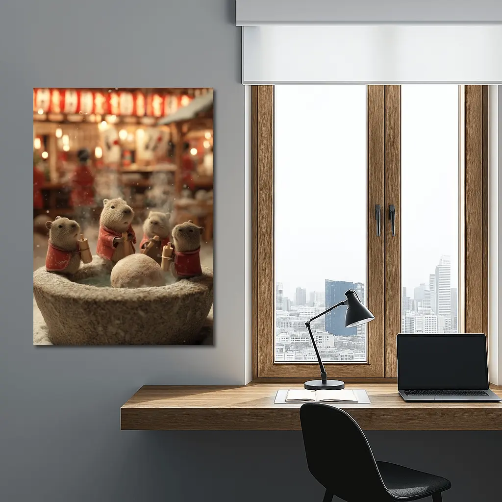 Capybaras Hot Spring Japanese Winter Festival – Wall Art