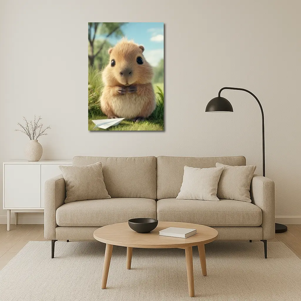 Cute Guinea Pig With Paper Airplane Outdoors – Wall Art