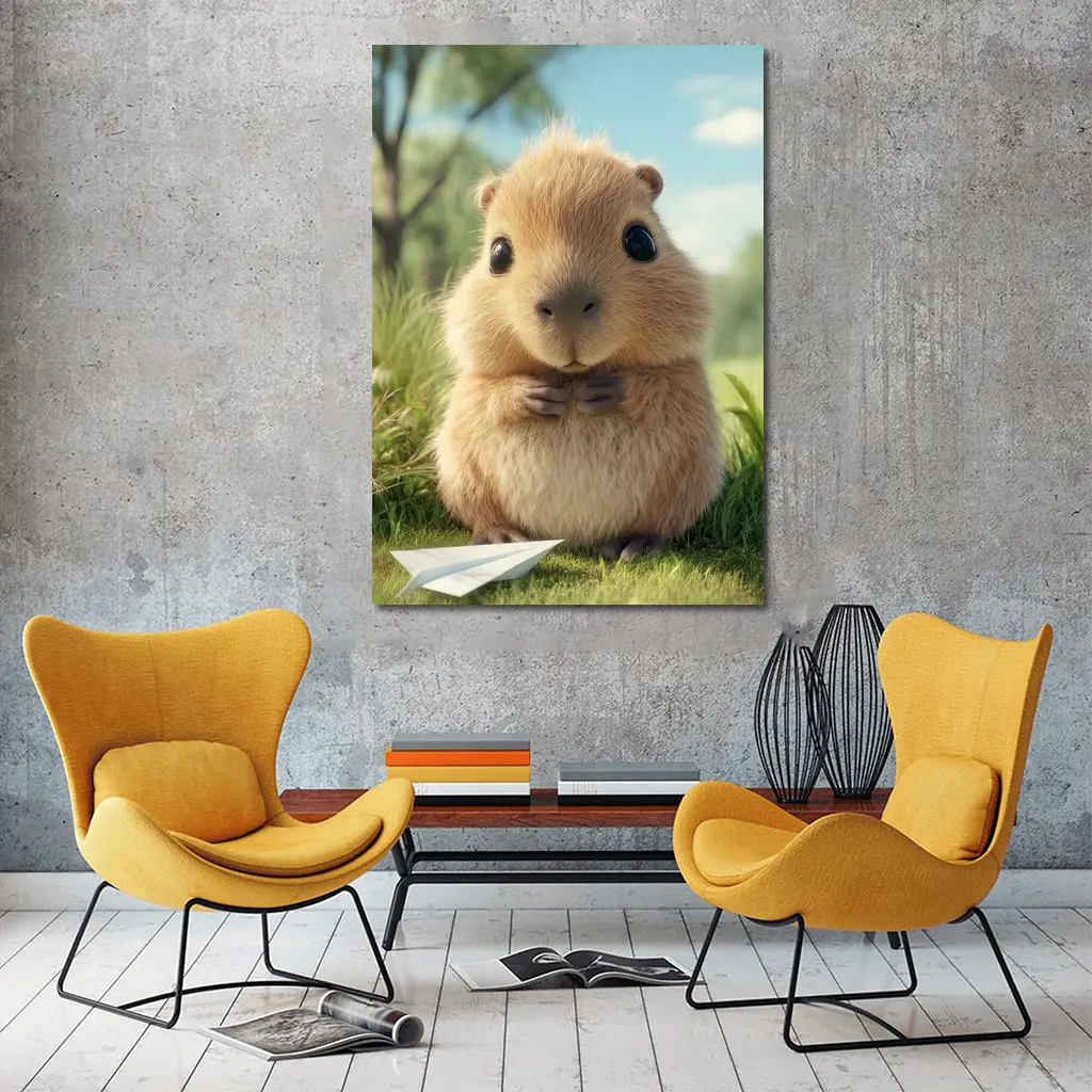 Cute Guinea Pig With Paper Airplane Outdoors – Wall Art