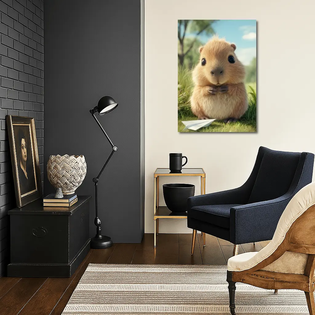 Cute Guinea Pig With Paper Airplane Outdoors – Wall Art