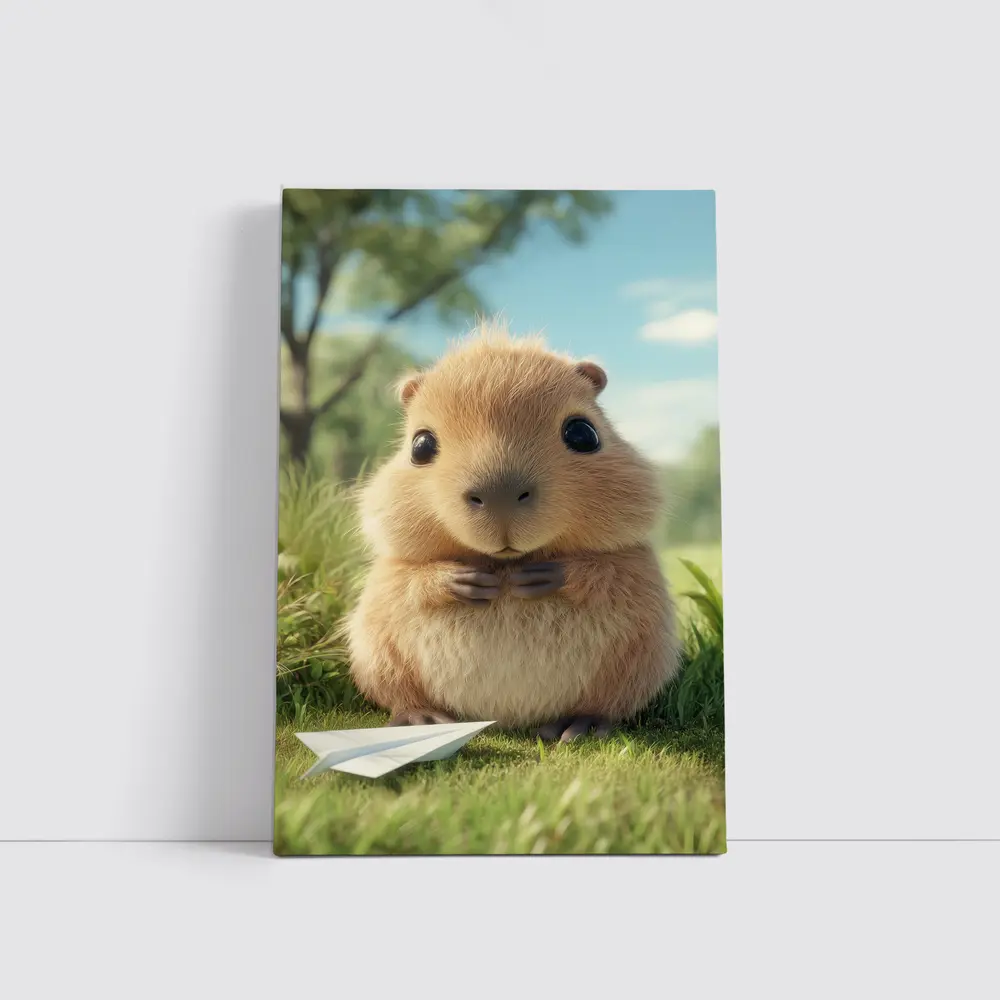 Cute Guinea Pig With Paper Airplane Outdoors – Wall Art