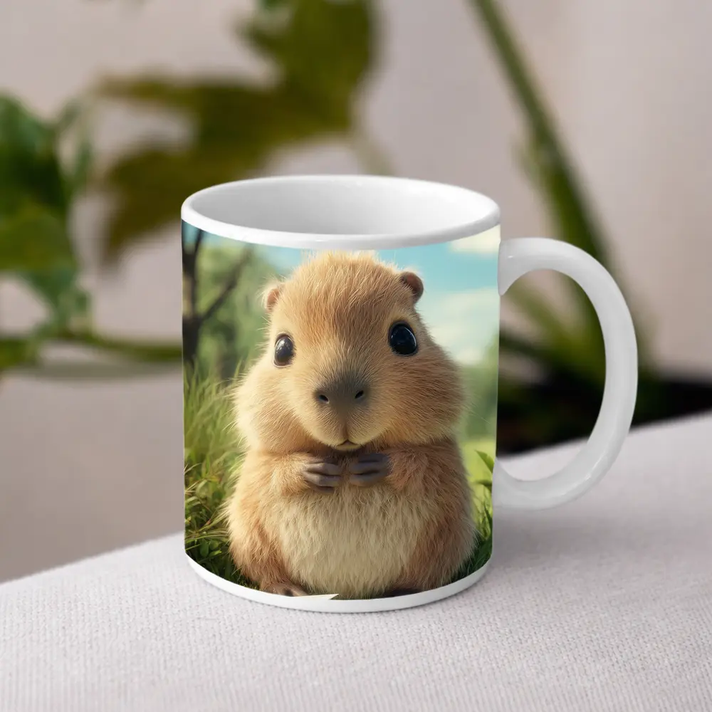 Cute Guinea Pig With Paper Airplane Outdoors – Mugs