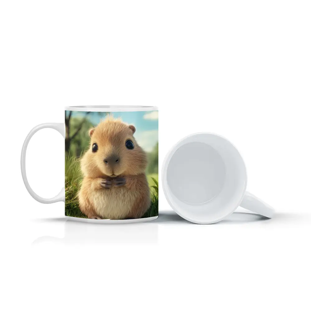 Cute Guinea Pig With Paper Airplane Outdoors – Mugs