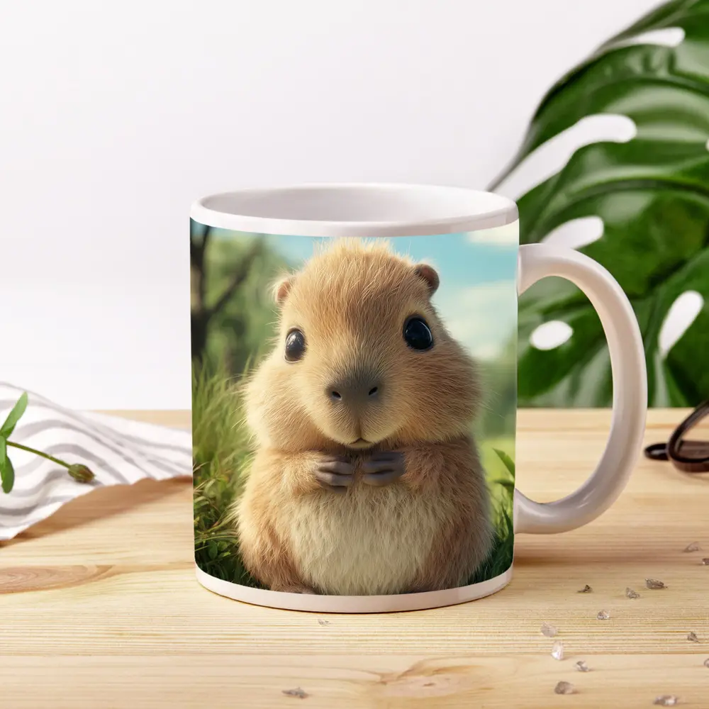 Cute Guinea Pig With Paper Airplane Outdoors – Mugs
