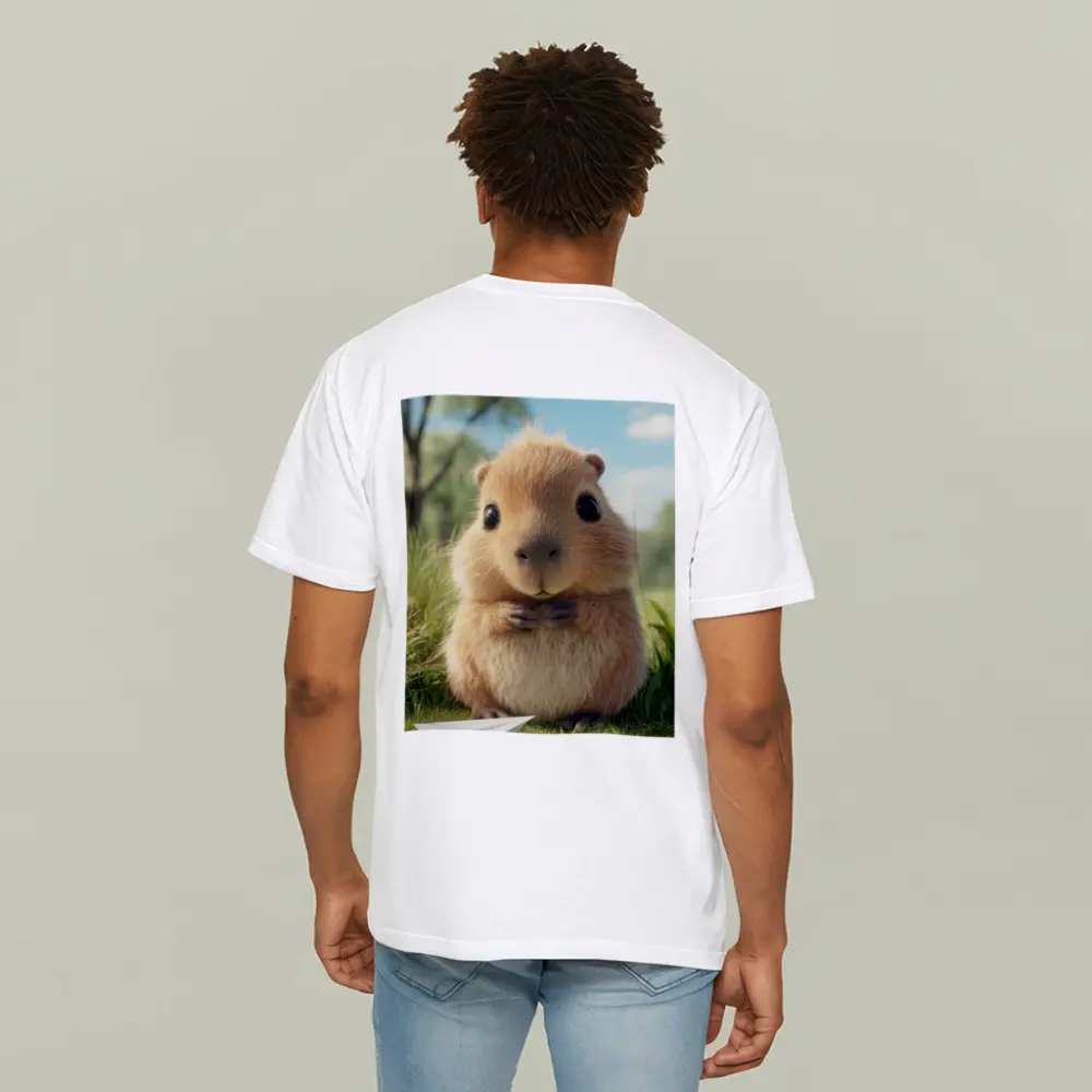 Cute Guinea Pig With Paper Airplane Outdoors – T-Shirts
