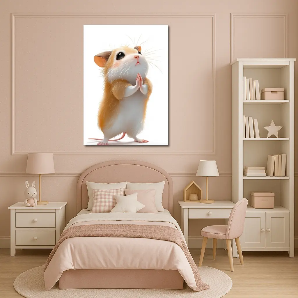 Praying Hamster Cute Animal White Background – Wall Art