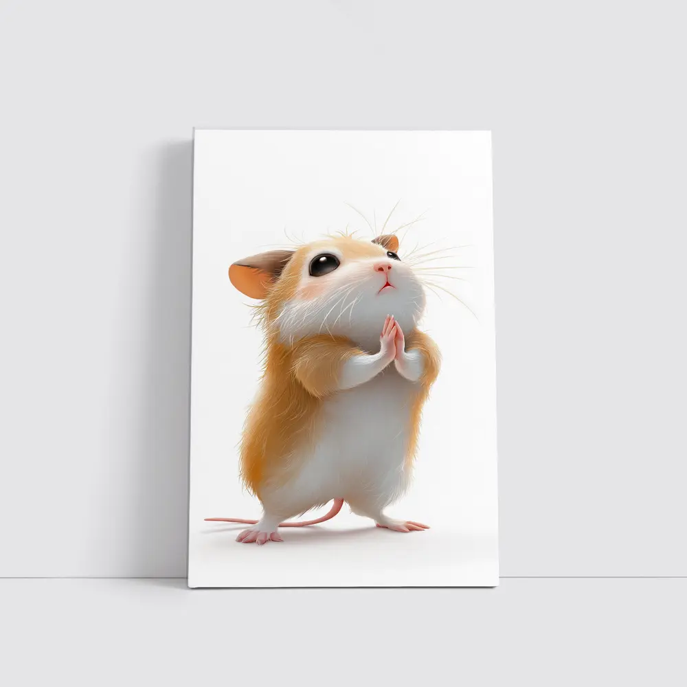 Praying Hamster Cute Animal White Background – Wall Art