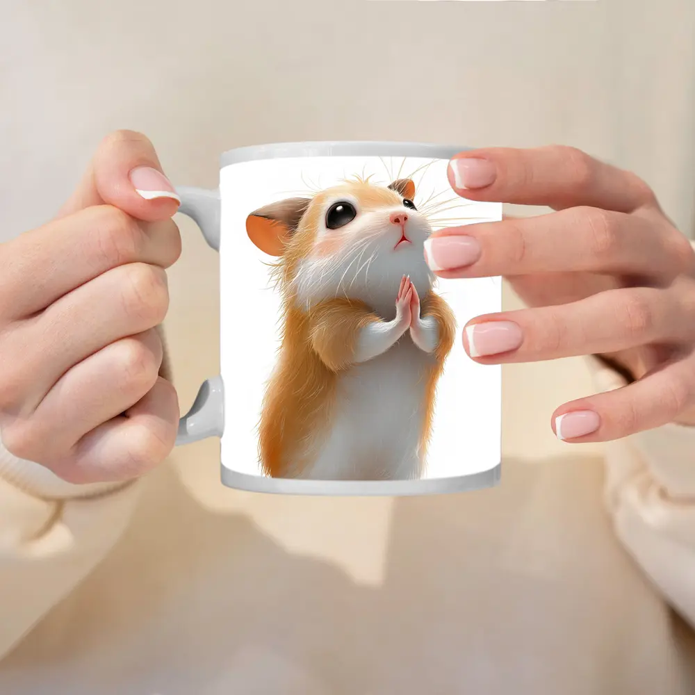 Praying Hamster Cute Animal White Background – Mugs