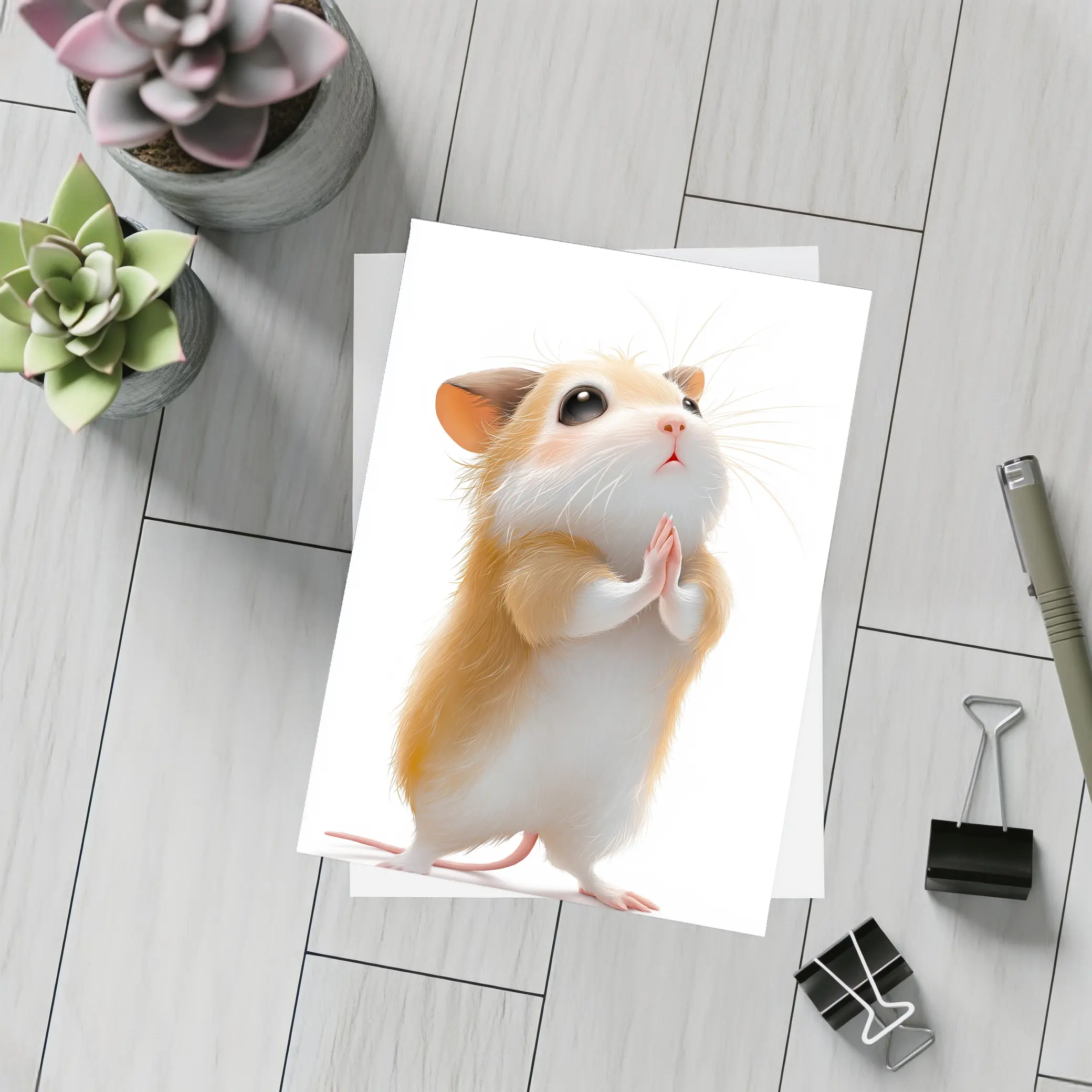 Praying Hamster Cute Animal White Background – Postcards