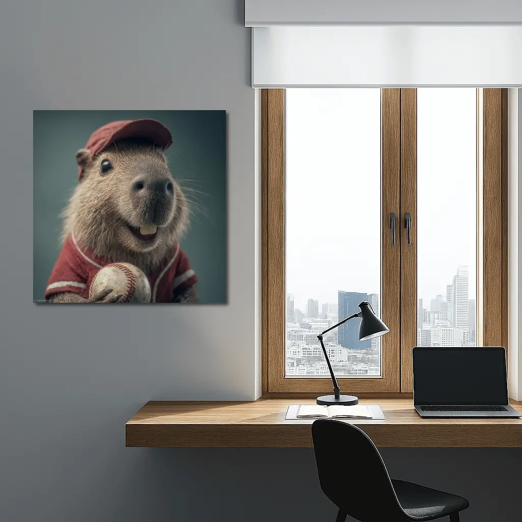 Capybara Baseball Player Wearing Red Uniform – Wall Art