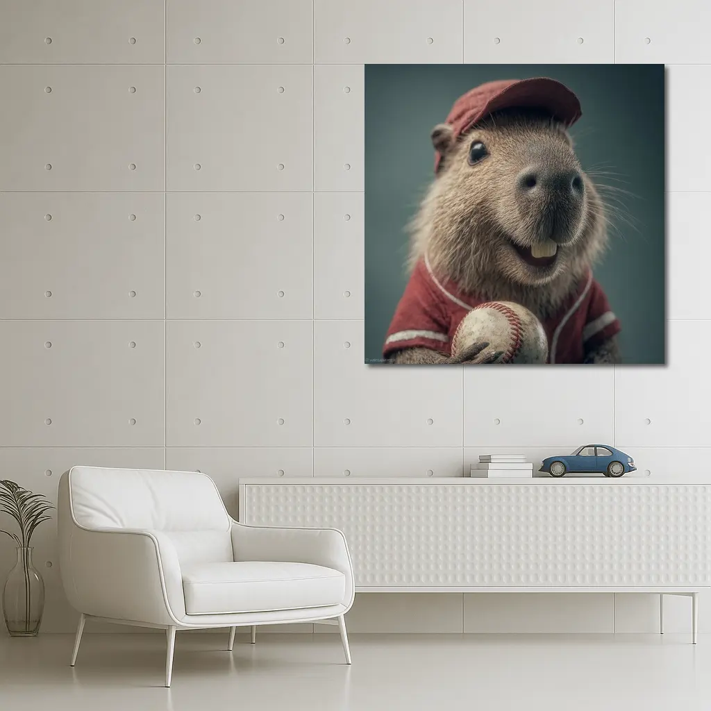 Capybara Baseball Player Wearing Red Uniform – Wall Art