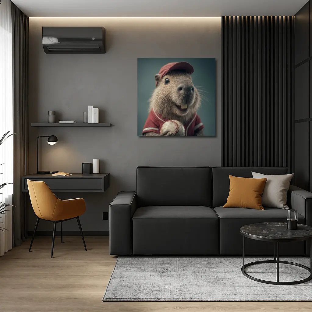 Capybara Baseball Player Wearing Red Uniform – Wall Art