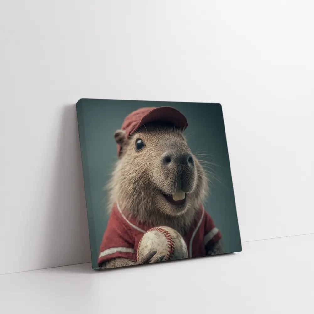 Capybara Baseball Player Wearing Red Uniform – Wall Art