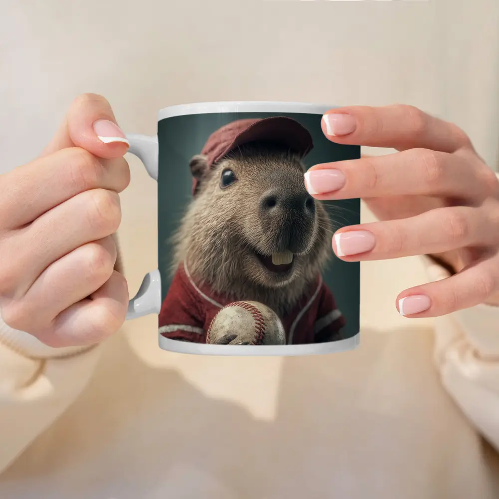 Capybara Baseball Player Wearing Red Uniform – Mugs