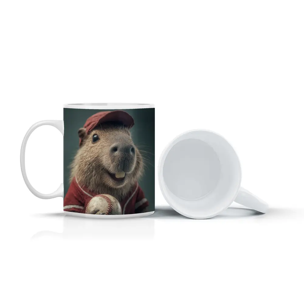 Capybara Baseball Player Wearing Red Uniform – Mugs