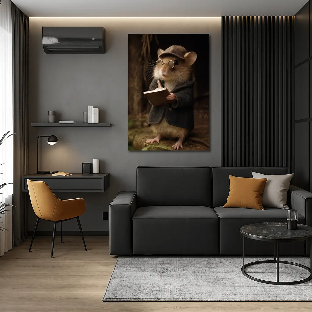 Scholarly Mouse With Book Dark Forest – Wall Art
